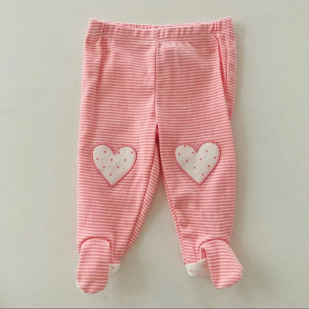 Carter’s Baby Girl 3 Months Pink Outfit Top Footed Pants Hat Set